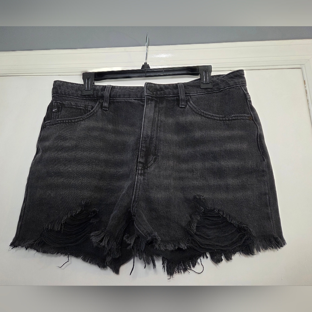 Kancan Women's Washed Black High Waisted Denim Frayed Hem Cut Off Shorts